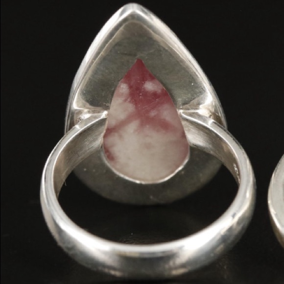 925 Sterling Silver Large Rhodochrosite Gemstone Teardrop  Ring - Picture 3 of 16